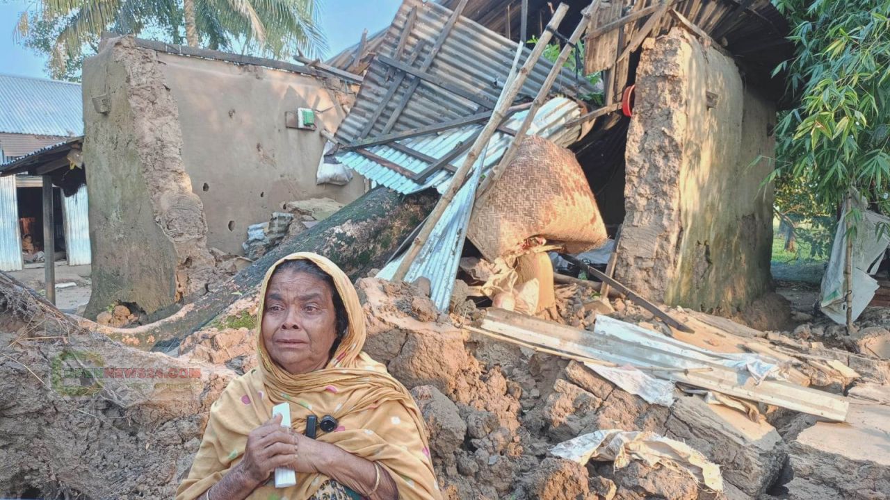 দুর্গাপুরে কালবৈশাখীর হানা গাছ ভেঙে বসতঘরে, প্রাণে বাঁচল আছমা খাতুন